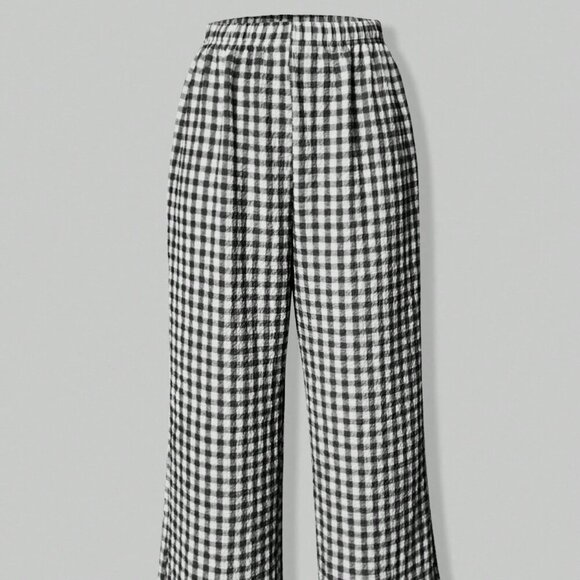 Black And White Casual Women's Loose Gingham Pants - Picture 3 of 6
